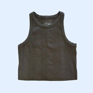 Aerie "Free Spirit" Ribbed Cropped Tank Top, Warm Brown, Size L